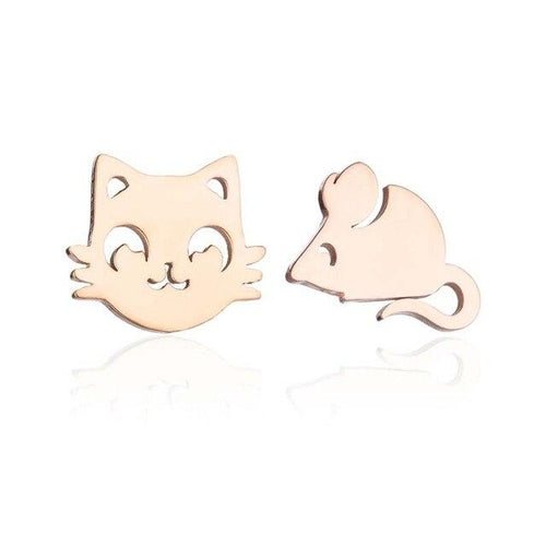 Rose Gold Cat & Mouse Studs