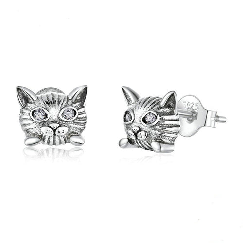 Sterling Silver Kitty Studs