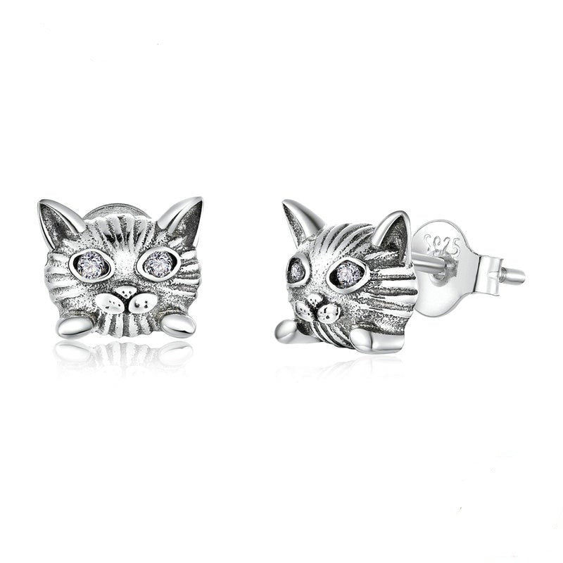 Sterling Silver Kitty Studs