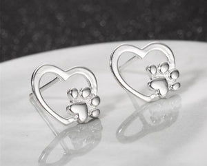 Silver Open Heart & Paw Studs