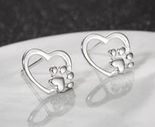 Load image into Gallery viewer, Silver Open Heart and Paw Stud Earrings
