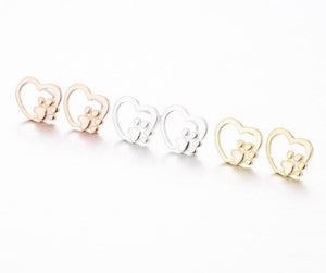 Rose Gold, Silver and Gold Open Heart & Paw Studs