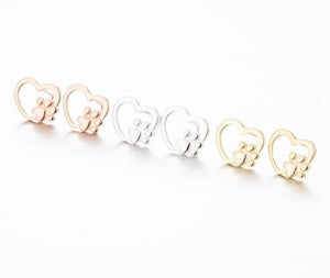Rose Gold, Silver & Gold Open Heart & Paw Studs