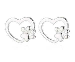 Silver Open Heart & Paw Studs