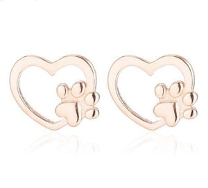 Rose Gold Open Heart & Paw Studs