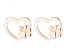 Load image into Gallery viewer, Rose Gold Open Heart &amp; Paw Studs
