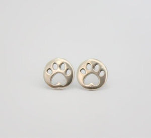 Silver Round Paw Stud Earrings