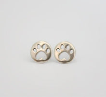 Load image into Gallery viewer, Silver Round Paw Stud Earrings
