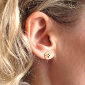 Gold Round Paw Stud Earrings