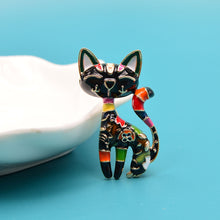 Load image into Gallery viewer, Black Cat brooch in enamel
