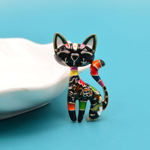 Black Cat brooch in enamel