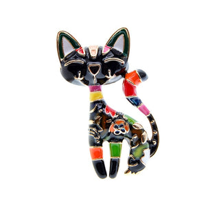 Black Cat brooch in enamel