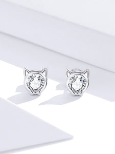 Bow Tie Kitty Earrings in Sterling Silver and cubic zirconia
