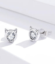 Load image into Gallery viewer, Bow Tie Kitty Earrings in Sterling Silver and cubic zirconia
