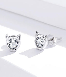 Bow Tie Kitty Earrings in Sterling Silver and cubic zirconia