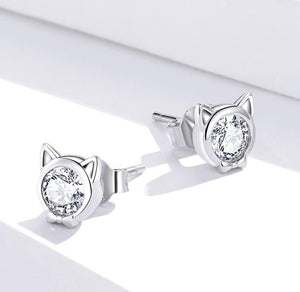 Bow Tie Kitty Earrings in Sterling Silver and cubic zirconia
