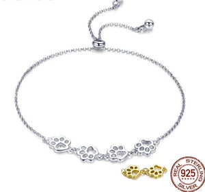 Sterling Silver 925 Paw Print Bracelet adjustable