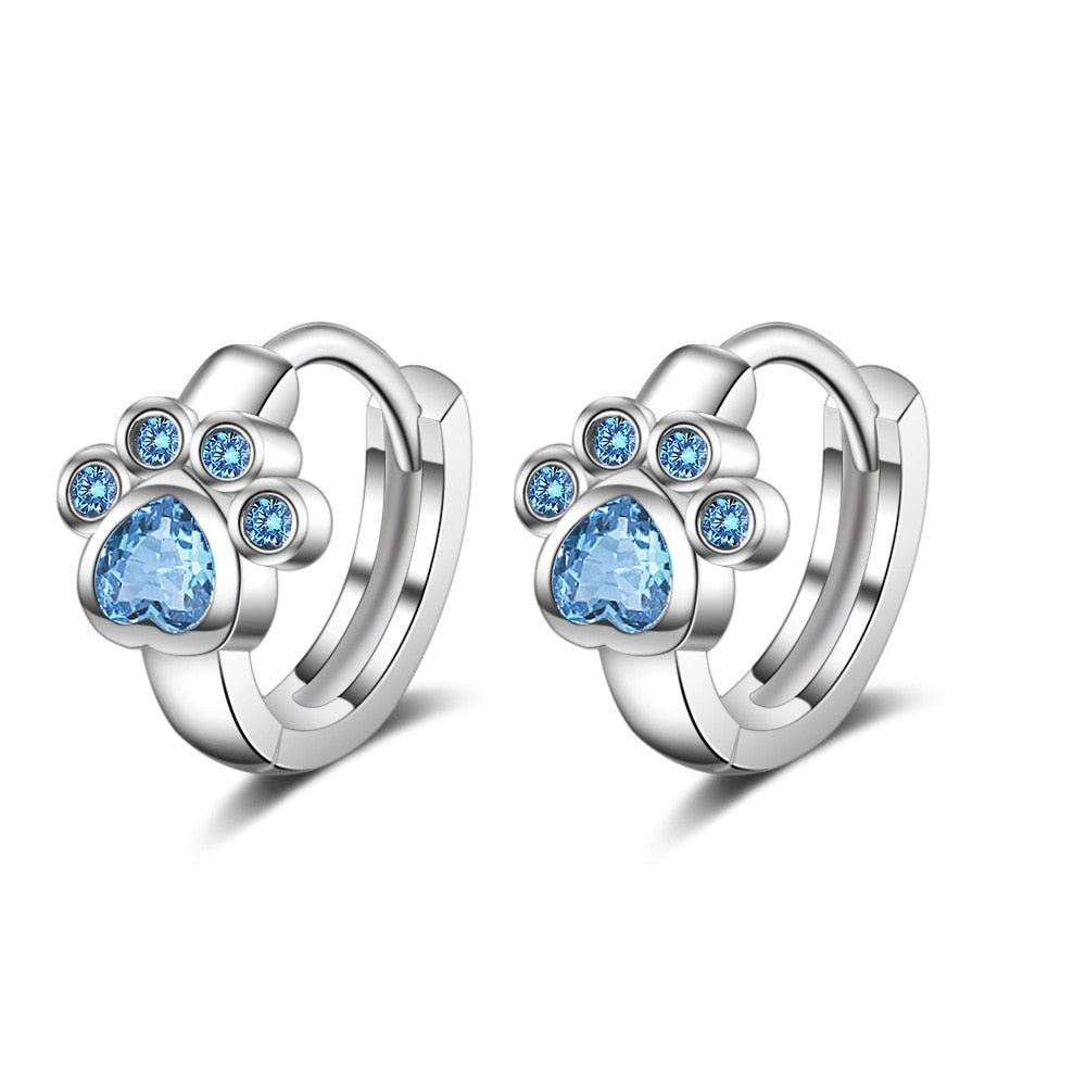 Cubic Zirconia Paw Earrings in blue