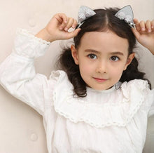 Load image into Gallery viewer, Silver Cat Ear Hair Clip with Silver Stars
