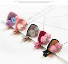 Load image into Gallery viewer, Pink Cat Ear Hair Clip with Silver Stars
