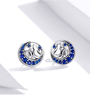 Load image into Gallery viewer, Blue Moon Cat Earrings Sterling Silver
