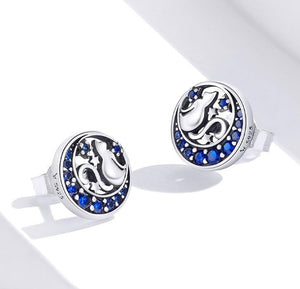 Blue Moon Cat Earrings Sterling Silver