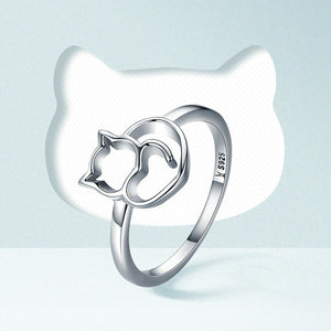Cat & Heart Ring Sterling Silver 925