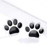 Load image into Gallery viewer, Black paw Earrings in Sterling Silver
