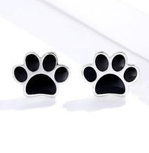Load image into Gallery viewer, Black paw Earrings in Sterling Silver
