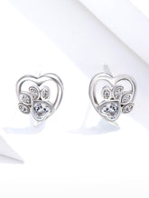 Load image into Gallery viewer, Sterling Silver White Crystal Paw Heart Earrings
