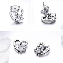 Load image into Gallery viewer, Sterling Silver White Crystal Paw Heart Earrings
