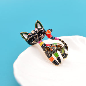 Black Cat brooch in enamel