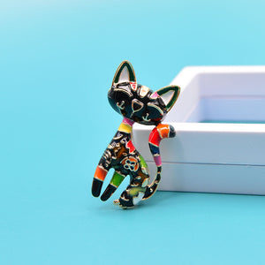 Black Cat brooch in enamel