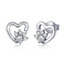 Load image into Gallery viewer, Sterling Silver White Crystal Paw Heart Earrings
