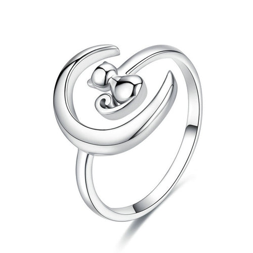 Moon Cat Ring in Sterling Silver adjustable