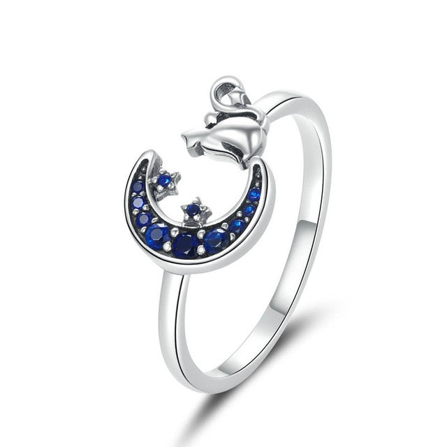 Blue Moon Cat Ring with Sterling Silver and Cubic Zirconia