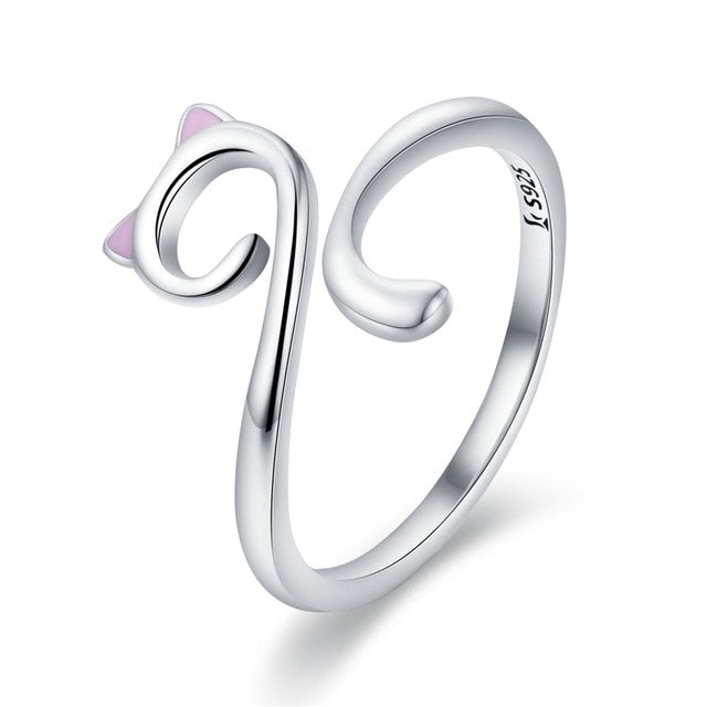 Sterling Silver 925 Adjustable Ring with Pink Ears