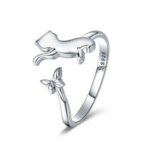 Load image into Gallery viewer, Jumping Cat with Butterfly in Sterling Silver 925
