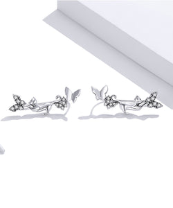 Sterling Silver Cat & Butterfly Earrings