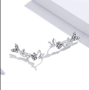 Sterling Silver Cat & Butterfly Earrings