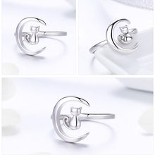 Load image into Gallery viewer, Moon Cat Ring in Sterling Silver adjustable

