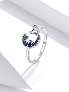 Blue Moon Cat Ring with Sterling Silver and Cubic Zirconia