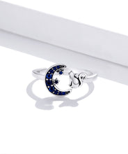 Load image into Gallery viewer, Blue Moon Cat Ring with Sterling Silver and Cubic Zirconia
