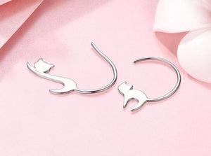 Sterling Silver 925 Cat Drop Earrings