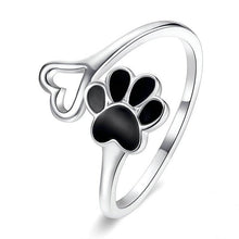 Load image into Gallery viewer, Paw &amp; Heart Ring Black &amp; Sterling Silver
