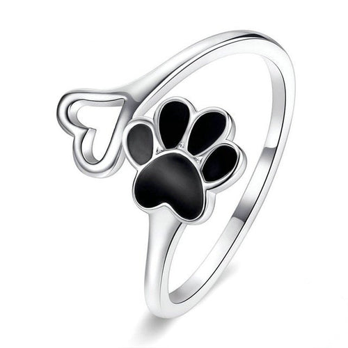 Paw & Heart Ring Black & Sterling Silver