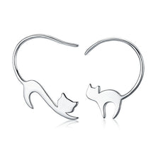 Load image into Gallery viewer, Sterling Silver 925 Cat Drop Earrings
