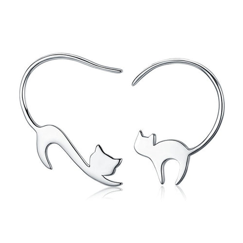 Sterling Silver 925 Cat Drop Earrings