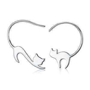Sterling Silver 925 Cat Drop Earrings