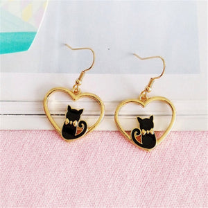 Cat Love Earrings in Black and Gold